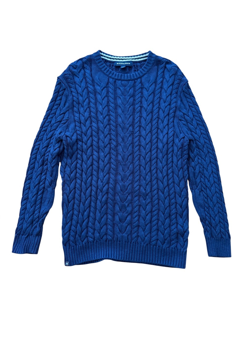 Mizzen+Main Blue Redford Cable Knit Crewneck Sweater Men Size L - Picture 2 of 8